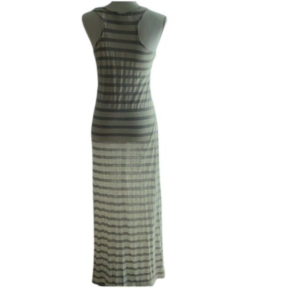 Size Med. Gray and White Striped Maxi Dress - Picture 2 of 4